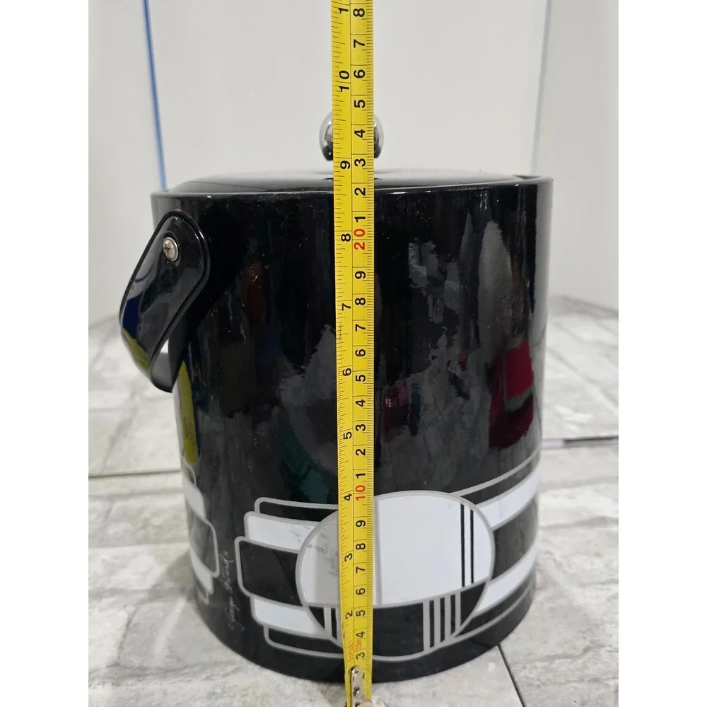 Georges Briard True Vtg Black White Art Deco Vinyl Ice Bucket Geometric Abstract